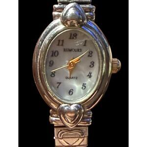Rumours Quartz Women's Silver-Tone Oval Watch with Heart Accents, Expansion Band
